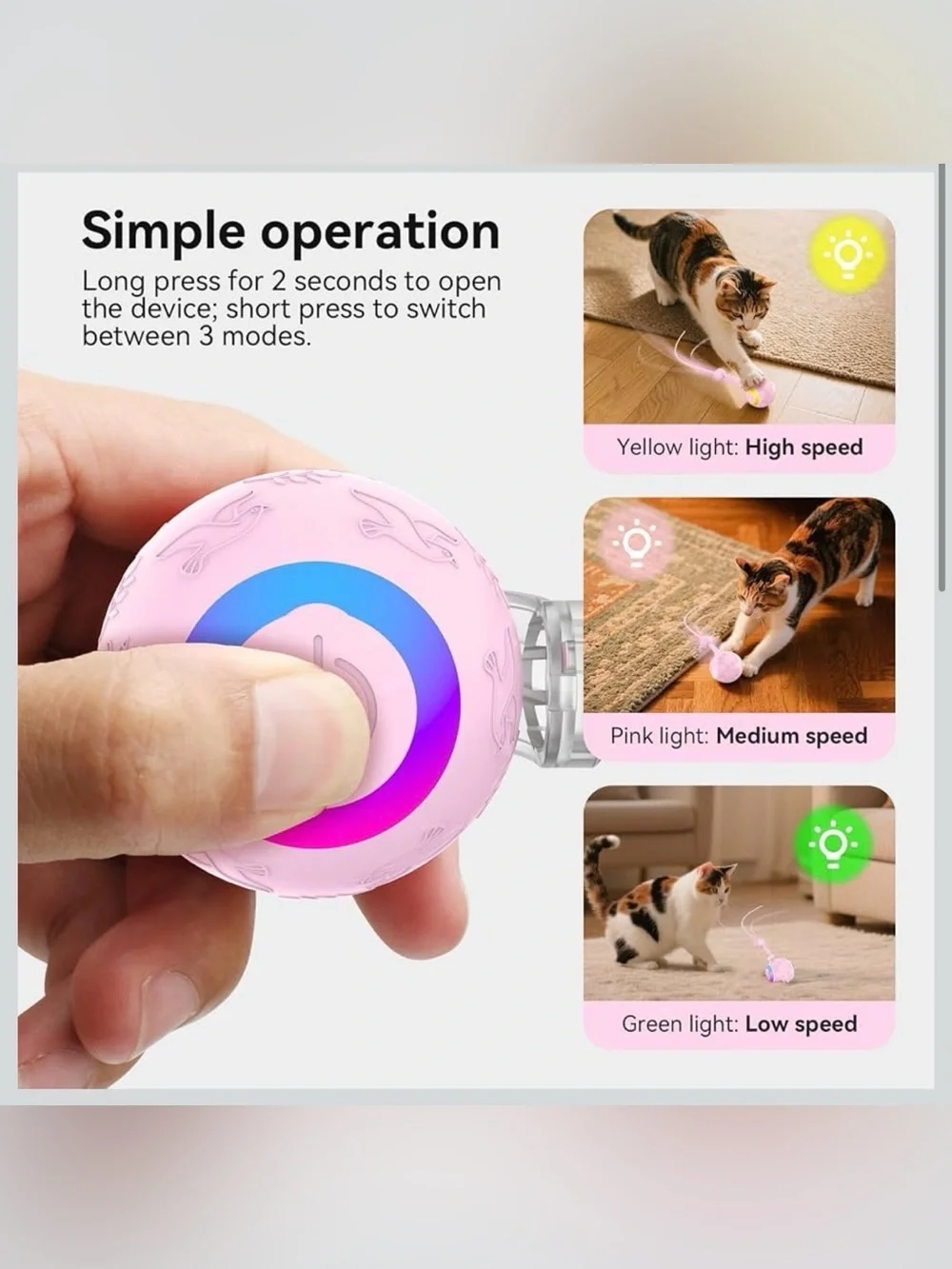 Pink LED Cat Teaser Ball - Rechargeable Interactive Toy